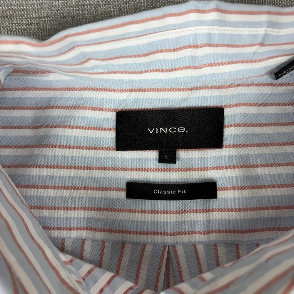 Vince Shirt Mens Large White Red Blue Stripe Classic Fit Dress Long Sleeve
